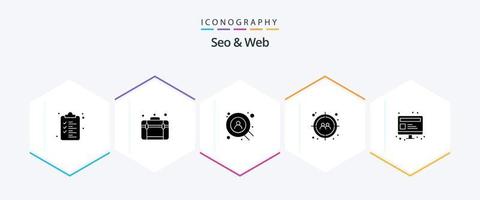 Seo and Web 25 Glyph icon pack including webpage. seo. search. computer. target vector