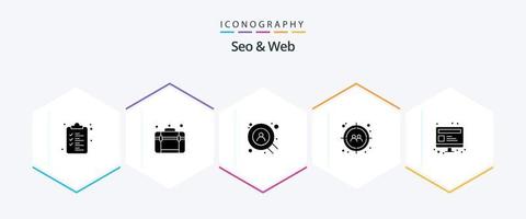 paquete de iconos de 25 glifos seo y web que incluye página web. SEO buscar. computadora. objetivo vector