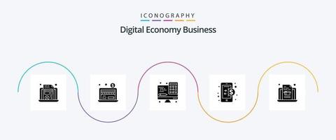 Digital Economy Business Glyph 5 Icon Pack Including economy. laptop. computer. internet. economy vector