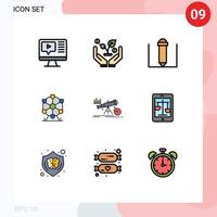 Pack of 9 creative Filledline Flat Colors of court market text education forecast analytics Editable Vector Design Elements