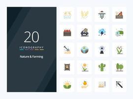 20 Nature And Farming Flat Color icon for presentation vector