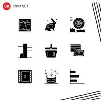 Pack of 9 Modern Solid Glyphs Signs and Symbols for Web Print Media such as money credit wheel card shapping Editable Vector Design Elements