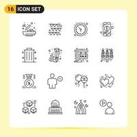 Outline Pack of 16 Universal Symbols of office business time phone mobile Editable Vector Design Elements