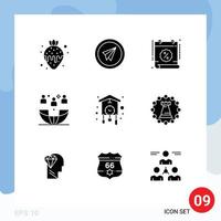 Solid Glyph Pack of 9 Universal Symbols of meeting global paper plane freelance time Editable Vector Design Elements