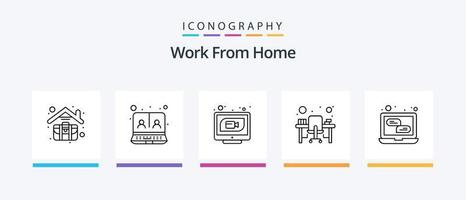 Work From Home Line 5 Icon Pack Including monitor. workplace. sharing. working. fast working. Creative Icons Design vector