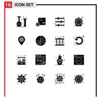 Group of 16 Modern Solid Glyphs Set for timer kitchen gear food toggle switch Editable Vector Design Elements