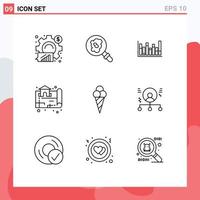 Set of 9 Commercial Outlines pack for ice cream real graph map estate Editable Vector Design Elements