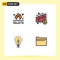 Editable Vector Line Pack of 4 Simple Filledline Flat Colors of burn idea pollution chart energy Editable Vector Design Elements