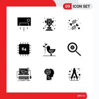 9 Universal Solid Glyph Signs Symbols of hardware devices winner computers romance Editable Vector Design Elements