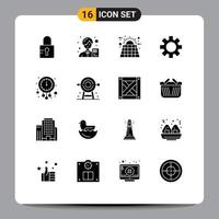 16 Universal Solid Glyph Signs Symbols of clock logistic battery gear energy Editable Vector Design Elements