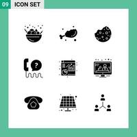 conjunto de 9 iconos modernos de la interfaz de usuario signos de símbolos para el servicio de cookies de soporte de archivos ayuda a los elementos de diseño vectorial editables vector