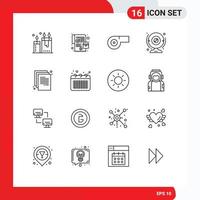 Pictogram Set of 16 Simple Outlines of doc technology online order computer camera Editable Vector Design Elements