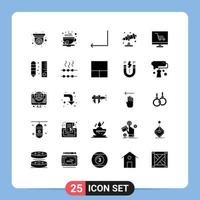 Group of 25 Modern Solid Glyphs Set for project development tea telescope astronomy Editable Vector Design Elements