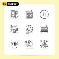 9 Creative Icons Modern Signs and Symbols of lifebuoy circle control target employee Editable Vector Design Elements