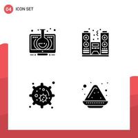 Universal Icon Symbols Group of 4 Modern Solid Glyphs of elearning biology monitor night nucleus Editable Vector Design Elements