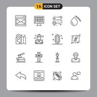 Group of 16 Outlines Signs and Symbols for location wound point injury blood Editable Vector Design Elements