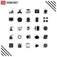 Pack of 25 Modern Solid Glyphs Signs and Symbols for Web Print Media such as computer cup material drink calendar Editable Vector Design Elements