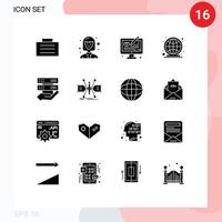 Universal Icon Symbols Group of 16 Modern Solid Glyphs of control hand modeling data worldwide Editable Vector Design Elements