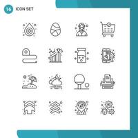 Group of 16 Outlines Signs and Symbols for measuring checkout doctor cart nurse Editable Vector Design Elements