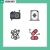 Pack of 4 Modern Filledline Flat Colors Signs and Symbols for Web Print Media such as dad achievement camera development science Editable Vector Design Elements