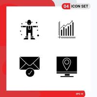 User Interface Pack of 4 Basic Solid Glyphs of character statistics scarecrow business mail Editable Vector Design Elements