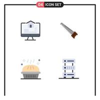 conjunto moderno de 4 iconos planos pictograma de computadora panadería hogar bade vacaciones elementos de diseño vectorial editables vector