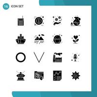 Universal Icon Symbols Group of 16 Modern Solid Glyphs of ship drink development food ice Editable Vector Design Elements