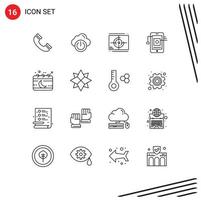 16 Universal Outlines Set for Web and Mobile Applications calendar hardware film cell premiere Editable Vector Design Elements