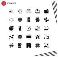 Mobile Interface Solid Glyph Set of 25 Pictograms of rocket water hose equilibrium water fire hose Editable Vector Design Elements