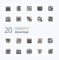 20 Editorial Design Line Filled Color icon Pack like content connect art write edit vector