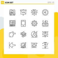 Set of 16 Commercial Outlines pack for computer euro laboratory coin profile Editable Vector Design Elements