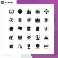 Mobile Interface Solid Glyph Set of 25 Pictograms of wifi camera programming monastery church Editable Vector Design Elements