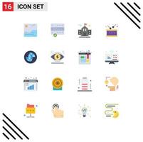 Group of 16 Flat Colors Signs and Symbols for eye globe education global music Editable Pack of Creative Vector Design Elements