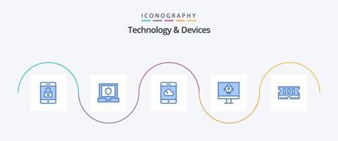 Paquete de 5 iconos azules de dispositivos que incluye . teléfono inteligente RAM. hardware vector