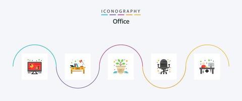 paquete de iconos de oficina plana 5 que incluye mostrador. asiento. oficina. oficina. planta vector