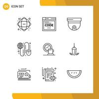 Modern Set of 9 Outlines Pictograph of worldwide grid coding globe surveillance Editable Vector Design Elements