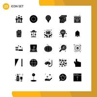 Pack of 25 creative Solid Glyphs of settings online navigation internet food Editable Vector Design Elements