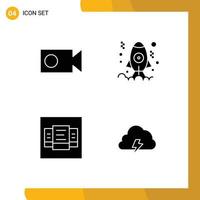 4 Universal Solid Glyphs Set for Web and Mobile Applications cam table app launch cloud Editable Vector Design Elements