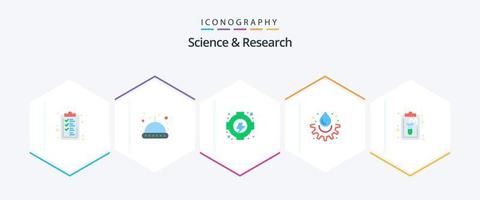 Science 25 Flat icon pack including lab. document. gear. clipboard. drop vector