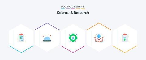 Science 25 Flat icon pack including lab. document. gear. clipboard. drop vector