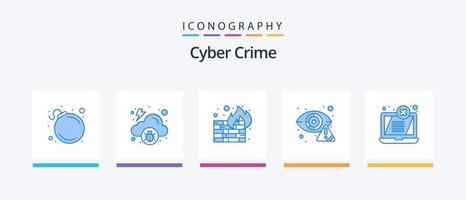 Cyber Crime Blue 5 Icon Pack Including error. internet. firewall. eye. cyber. Creative Icons Design vector