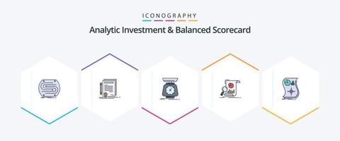 Analytic Investment And Balanced Scorecard 25 FilledLine icon pack including business. analysis. degree. volume. scale vector