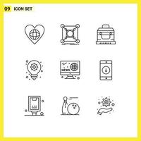 Group of 9 Modern Outlines Set for hobbies light bulb data innovation chest Editable Vector Design Elements