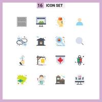 Mobile Interface Flat Color Set of 16 Pictograms of link chain brain twitter contacts Editable Pack of Creative Vector Design Elements