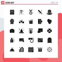 Modern Set of 25 Solid Glyphs and symbols such as retail buildings award olympic fencing Editable Vector Design Elements