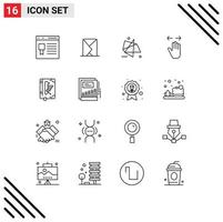 16 User Interface Outline Pack of modern Signs and Symbols of left hand message special graphics Editable Vector Design Elements