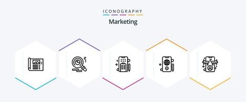 paquete de iconos de 25 líneas de marketing que incluye marketing. anuncio. móvil. dólar. móvil vector