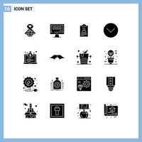 Set of 16 Modern UI Icons Symbols Signs for laptop media player resume media cv Editable Vector Design Elements