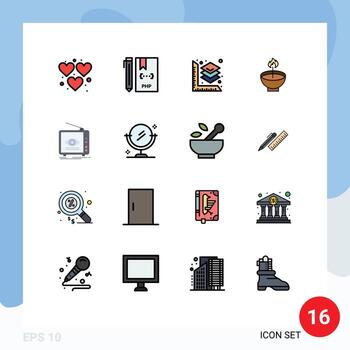 Set of 16 Modern UI Icons Symbols Signs for lamp diwali php deepavali celebrate Editable Creative Vector Design Elements