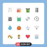 paquete de 16 signos y símbolos modernos de colores planos para medios de impresión web, como electrodomésticos de nevera, paquete editable de elementos creativos de diseño de vectores
